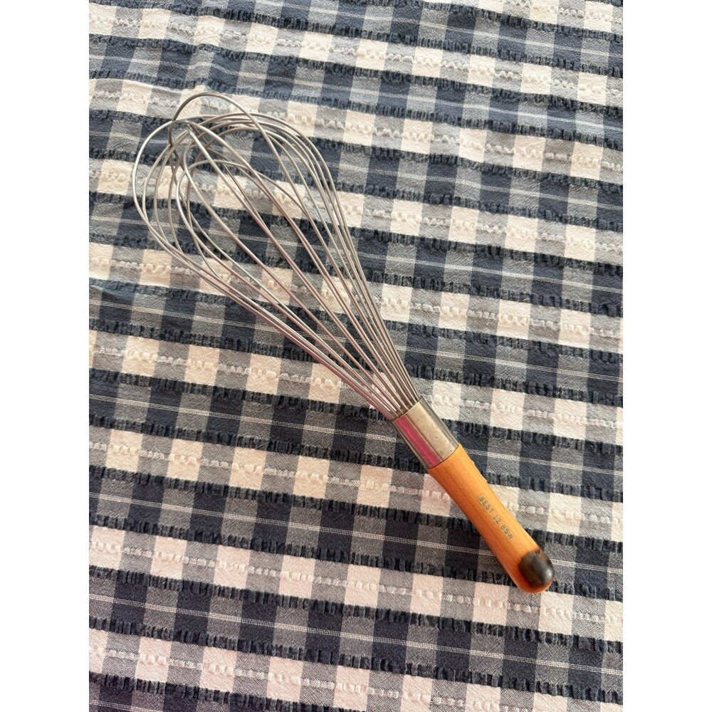 BEST 12 BSW Balloon Whisk Wood Handle Stainless Steel USA 12 Inch Vintage